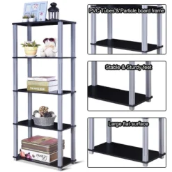 Costway 5-Tier Multi-Functional Storage Shelves Rack Display Bookcase Home Furni Black 12 Costway 5-Tier Multi-Functional Storage Shelves Rack Display Bookcase Home Furni Black -Baxton Studio Store GUEST 01c9cac5 25d2 4607 bea4 7f590e7dccbd