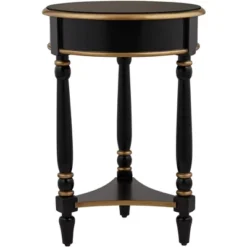 55 Downing Street Modern Luxe Wood Round Accent Side End Table 18 1/4" Wide With Shelf Black Gold For Living Room Home House -Baxton Studio Store GUEST 0329cd1d cb37 443b a9fe f95aecd1e4f0