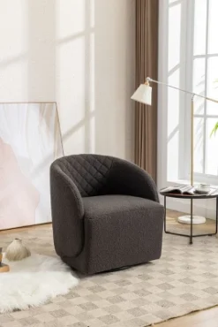 Doris 360° Swivel 21.06'' Seat Width Soft Touch Modern Teddy Upholstered Accent Armrest Barrel Chairs And Diamond Lattice Back-Maison Boucle -Baxton Studio Store GUEST 05b048a4 2bc5 4625 a800 a22e706451e9