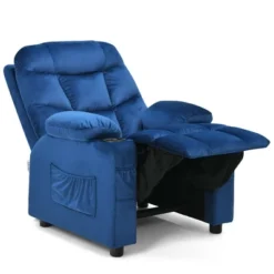Costway Kids Youth Recliner Chair Velvet Fabric W/Cup Holder & Side Pocket Blue/Pink -Baxton Studio Store GUEST 081718b8 6c1a 413b a859 68008c52bb59