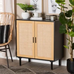 Maureen Wood And Rattan 2 Door Storage Cabinet Espresso/Natural Brown - Baxton Studio -Baxton Studio Store GUEST 0925b722 09e5 4351 b88f 0470d675070b