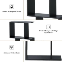 Costway 2-tier S-Shaped Bookcase Free Standing Storage Rack Wooden Display Decor Black -Baxton Studio Store GUEST 0a5fae13 bd3f 47bf 92c0 aed3e97ab111