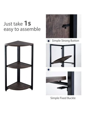 Year Color Modern Industrial Black And Antique Wood Small 3 Tier Display Corner Bookshelf With Plant Stand And Storage Rack 7 Year Color Modern Industrial Black And Antique Wood Small 3 Tier Display Corner Bookshelf With Plant Stand And Storage Rack - Image 5