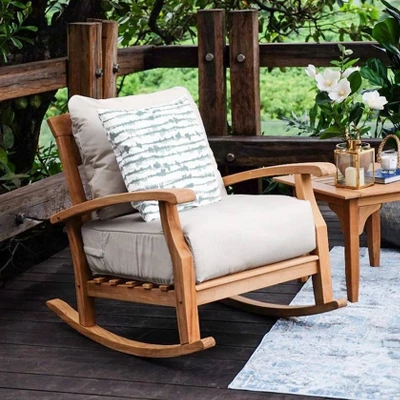 Caterina Teak Patio Rocking Chair With Cushion - Cambridge Casual 11 Caterina Teak Patio Rocking Chair With Cushion - Cambridge Casual - Image 9