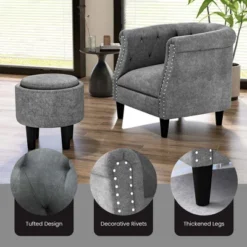 Costway Modern Accent Chair With Ottoman Armchair Barrel Sofa Chair With Footrest Grey -Baxton Studio Store GUEST 0d79f529 497d 4298 be2e a5393d56a140