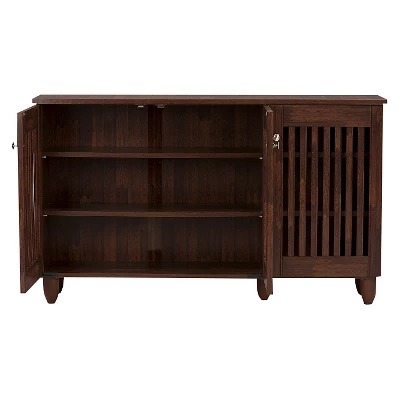 Fernanda Modern And Contemporary 3-Door Wooden Entryway Shoes Storage Wide Cabinet - Oak Brown - Baxton Studio 3 Fernanda Modern And Contemporary 3-Door Wooden Entryway Shoes Storage Wide Cabinet - Oak Brown - Baxton Studio - Image 2