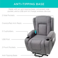 Best Choice Products Electric Power Lift Linen Recliner Massage Chair Furniture W/ USB Port, Heat, Cupholders -Baxton Studio Store GUEST 115a4981 f961 4dfb 889a cd02de4b4384