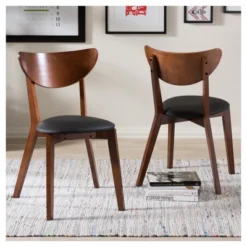 Set Of 2 Sumner Mid - Century Faux Leather Dining Chairs - Black, "Walnut" Brown - Baxton Studio -Baxton Studio Store GUEST 1236b51e b63a 4b6f 8ca5 fd3ceeecc704