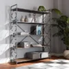 65" 5 Shelf Mirna Iron & Natural Oak Wood Quatrefoil Accent Bookshelf Brown/Black - Baxton Studio