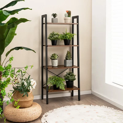 Costway 4-Tier Bookshelf Industrial Display Storage Shelf Plant Flower Stand Metal Frame 5 Costway 4-Tier Bookshelf Industrial Display Storage Shelf Plant Flower Stand Metal Frame - Image 3