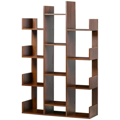 HOMCOM Tree Bookshelf, Modern Freestanding Bookcase With 13 Open Shelves, Display Unit For Living Room, Study, Or Office, Brown 5 HOMCOM Tree Bookshelf, Modern Freestanding Bookcase With 13 Open Shelves, Display Unit For Living Room, Study, Or Office, Brown - Image 3