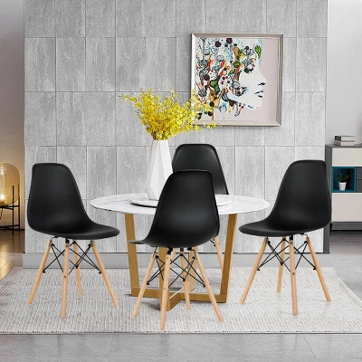 Costway Set Of 4 Modern Dining Side Chair Armless Home Office W/ Wood Legs White/Black/Blue 6 Costway Set Of 4 Modern Dining Side Chair Armless Home Office W/ Wood Legs White/Black/Blue - Image 4