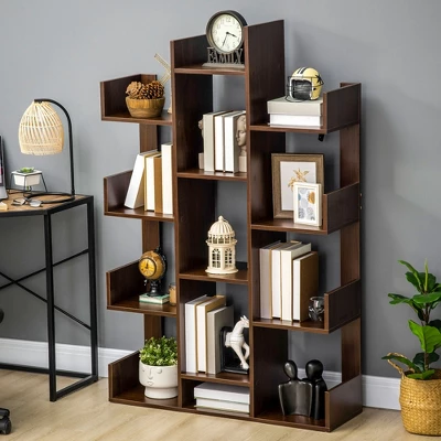 HOMCOM Tree Bookshelf, Modern Freestanding Bookcase With 13 Open Shelves, Display Unit For Living Room, Study, Or Office, Brown 3 HOMCOM Tree Bookshelf, Modern Freestanding Bookcase With 13 Open Shelves, Display Unit For Living Room, Study, Or Office, Brown