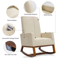 Costway Mid Century Retro Fabric Upholstered Rocking Chair Modern Armchair Beige -Baxton Studio Store GUEST 20bb8535 974d 4764 853d 56810fd65bae