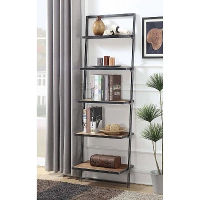 72.25" Laredo 5 Tier Ladder Bookcase/shelf Natural/Antique Black - Breighton Home 7 72.25" Laredo 5 Tier Ladder Bookcase/shelf Natural/Antique Black - Breighton Home - Image 5