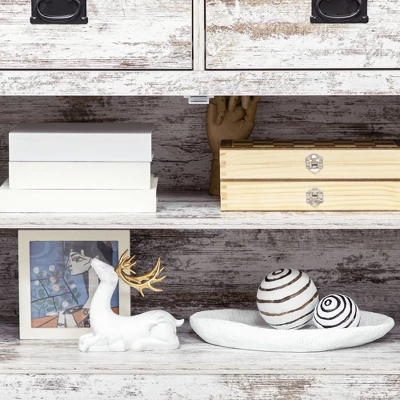 HOMCOM Rustic Storage Cabinet Sideboard With 2 Drawers And 2 Cupboard, Distressed White 7 HOMCOM Rustic Storage Cabinet Sideboard With 2 Drawers And 2 Cupboard, Distressed White - Image 5