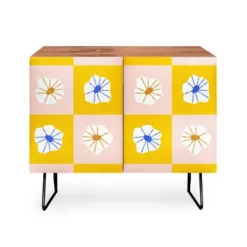 Maritza Lisa White Checkered Flowers Credenza - Deny Designs -Baxton Studio Store GUEST 22108028 d48b 418b 8ba1 49eeff27dbaf