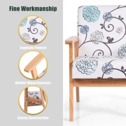 Costway Modern Accent Armchair Fabric Lounge Chair W/Rubber Wood Leg White&Blue Floral -Baxton Studio Store GUEST 2670ba6d fa51 436b b006 a734f4a8e60c