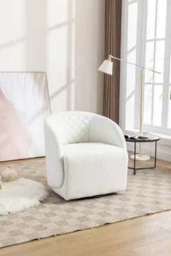 Doris 360° Swivel 21.06'' Seat Width Soft Touch Modern Teddy Upholstered Accent Armrest Barrel Chairs And Diamond Lattice Back-Maison Boucle -Baxton Studio Store GUEST 26ca2400 24ec 43e2 bccb 5d200ac04b26