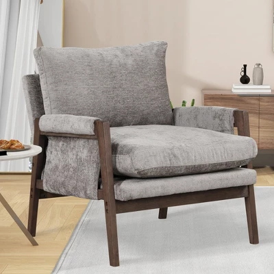 Oris 27.2" Wide Flannel Upholstered Thick Seat Cushion With Solid Wood Legs Accent Chair With Arm Pads-Maison Boucle 13 Oris 27.2" Wide Flannel Upholstered Thick Seat Cushion With Solid Wood Legs Accent Chair With Arm Pads-Maison Boucle - Image 11