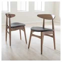 Set Of 2 Edna Mid-Century Modern French Black Faux Leather & Oak Light Brown Finishing Wood Dining Chairs - Baxton Studio -Baxton Studio Store GUEST 2a02ee38 8310 48ab b5a7 067a4679fe54