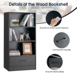 Costway 48'' Tall 4-tier Storage Shelf Wood Bookcase W/Drawer Home Organizer Display Rack 19 Costway 48'' Tall 4-tier Storage Shelf Wood Bookcase W/Drawer Home Organizer Display Rack -Baxton Studio Store GUEST 2b735185 764e 491d 9619 476ab75ab85b