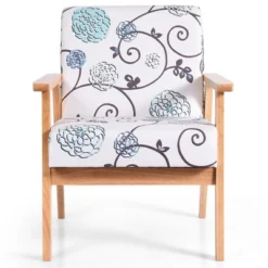 Costway Modern Accent Armchair Fabric Lounge Chair W/Rubber Wood Leg White&Blue Floral -Baxton Studio Store GUEST 30263531 df66 4757 a9e6 53db5dc5980a
