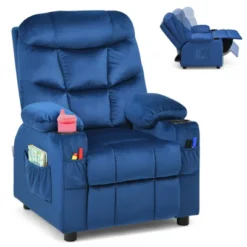 Costway Kids Youth Recliner Chair Velvet Fabric W/Cup Holder & Side Pocket Blue/Pink -Baxton Studio Store GUEST 31e1dff7 8e39 4da7 a9d4 d8eee200cf8b