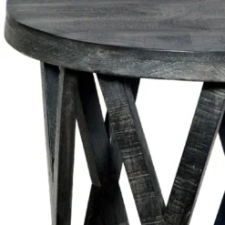 22" Farmhouse Style Round Wooden End Table With Airy Design Base Gray - The Urban Port