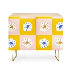 Maritza Lisa White Checkered Flowers Credenza - Deny Designs -Baxton Studio Store GUEST 337031a4 cd13 4b76 a4ee 29cfa2a4f4bd