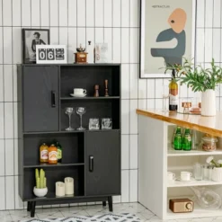Costway Sideboard Storage Cabinet Bookshelf Cupboard W/Door Shelf Black / White / Espresso