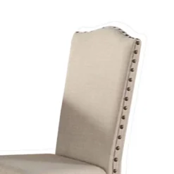 Set Of 2 Rubber Wood Dining Chair With Nailhead Trim Brown/Cream - Benzara