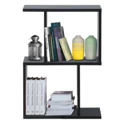 Costway 2-tier S-Shaped Bookcase Free Standing Storage Rack Wooden Display Decor Black -Baxton Studio Store GUEST 3c4cac7b ca5f 4f73 a7ef daf6f78ebc22