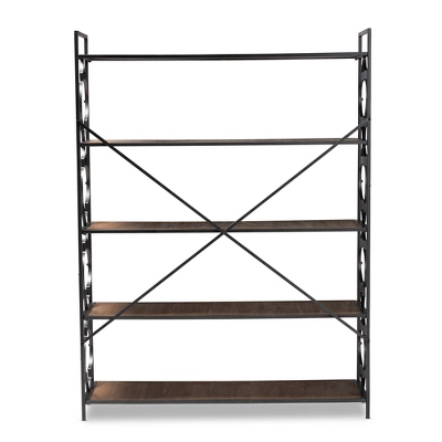 65" 5 Shelf Mirna Iron & Natural Oak Wood Quatrefoil Accent Bookshelf Brown/Black - Baxton Studio 7 65" 5 Shelf Mirna Iron & Natural Oak Wood Quatrefoil Accent Bookshelf Brown/Black - Baxton Studio - Image 5