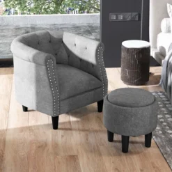 Costway Modern Accent Chair With Ottoman Armchair Barrel Sofa Chair With Footrest Grey -Baxton Studio Store GUEST 41db5b6a d838 4351 87c2 54106f517304