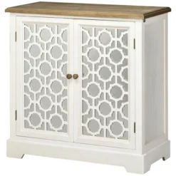 HOMCOM Farmhouse Storage Cabinet, Sideboard Buffet Cabinet With Double Glass Doors And Solid Wood Countertop For Kitchen, Living Room -Baxton Studio Store GUEST 444e0ddb cd9f 4464 ac51 fe8ddcbdbef2