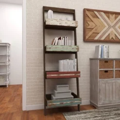 70" Wood 4 Shelf Leaning Shelf Book Shelf Brown - Olivia & May 37 70" Wood 4 Shelf Leaning Shelf Book Shelf Brown - Olivia & May -Baxton Studio Store GUEST 448c7e89 bd19 4986 8d28 573c46c6cef9