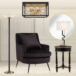 55 Downing Street Modern Luxe Wood Round Accent Side End Table 18 1/4" Wide With Shelf Black Gold For Living Room Home House -Baxton Studio Store GUEST 4735fa80 4e0c 4769 bef3 accc58ad8d2e