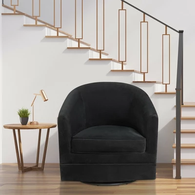 Costway Modern Swivel Barrel Chair Upholstered Velvet Armchair With Metal Base 4 Costway Modern Swivel Barrel Chair Upholstered Velvet Armchair With Metal Base - Image 2