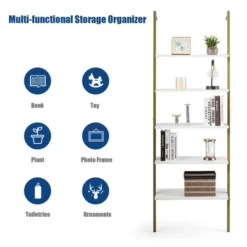 Tangkula 2PCS 5-Tier Ladder Shelf Wood Wall Mounted Display Bookshelf Metal Frame -Baxton Studio Store GUEST 4aca6ce1 2013 4874 b559 295a4329009d