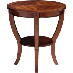 Elm Lane Farmhouse Rustic Cherry Wood Round Accent Side End Table 26" Wide Natural Curving Legs Living Room Home House Entryway -Baxton Studio Store GUEST 4d4a3b83 10c3 4a84 bf8c 9403fddd4ac7