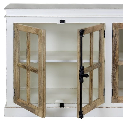 Tucker Credenza With Clear Tempered Glass Window White/Natural - Stylecraft 4 Tucker Credenza With Clear Tempered Glass Window White/Natural - Stylecraft - Image 2