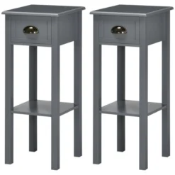 HOMCOM 2-Tier Side Table With Drawer, Narrow End Table With Bottom Shelf, For Living Room Or Bedroom, Set Of 2, Gray 9 HOMCOM 2-Tier Side Table With Drawer, Narrow End Table With Bottom Shelf, For Living Room Or Bedroom, Set Of 2, Gray -Baxton Studio Store GUEST 506f0721 1f38 4578 b1fa 6c8724e6e13c