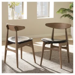 Set Of 2 Edna Mid-Century Modern French Black Faux Leather & Oak Light Brown Finishing Wood Dining Chairs - Baxton Studio -Baxton Studio Store GUEST 5c17b717 0a35 46b8 8617 9f232cede533