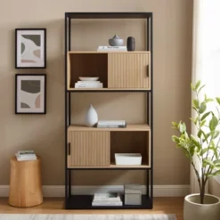 75" Modern Reeded Door Storage Bookshelf Coastal Oak/Black - Saracina Home 15 75" Modern Reeded Door Storage Bookshelf Coastal Oak/Black - Saracina Home -Baxton Studio Store GUEST 5ca6ae9b f1ce 40c2 b0c7 96e39e5250ee