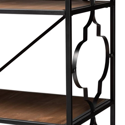 65" 5 Shelf Mirna Iron & Natural Oak Wood Quatrefoil Accent Bookshelf Brown/Black - Baxton Studio 6 65" 5 Shelf Mirna Iron & Natural Oak Wood Quatrefoil Accent Bookshelf Brown/Black - Baxton Studio - Image 4