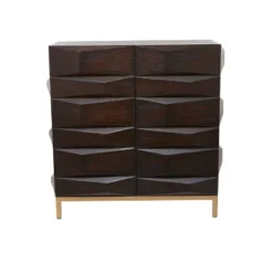Contemporary Bold Facet Carved Wood Side Cabinet Brown - Olivia & May