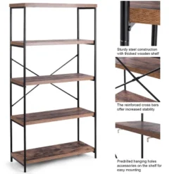 Costway 5-Tier Bookshelf, Industrial Etagere Bookcase, Rustic Display Shelf Organizer -Baxton Studio Store GUEST 606a197b d25d 470f 9892 752f043e415d