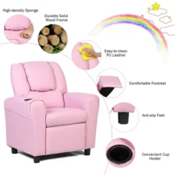 Costway Kids Recliner Armchair Children's Furniture Sofa Seat Couch Chair W/Cup Holder Pink -Baxton Studio Store GUEST 619db686 5d10 4e43 afbc a8921b7983a5