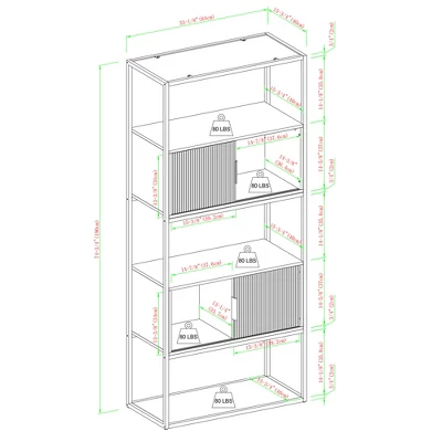 75" Modern Reeded Door Storage Bookshelf Coastal Oak/Black - Saracina Home 11 75" Modern Reeded Door Storage Bookshelf Coastal Oak/Black - Saracina Home - Image 9